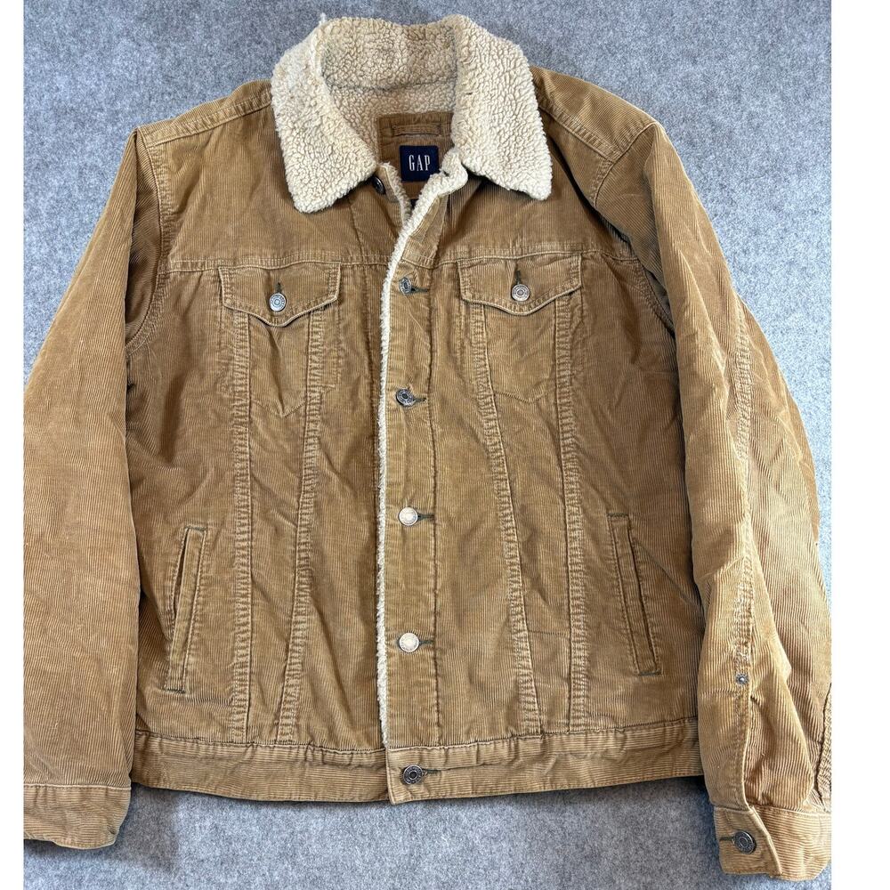 GAP Corduroy Sherpa Jacket Mens Large Brown Lined Trucker Y2K Workwear Outdoor